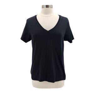 Pact Organic Cotton Womens Large Top V-neck T-Shirt Tee Black Short Sleeve